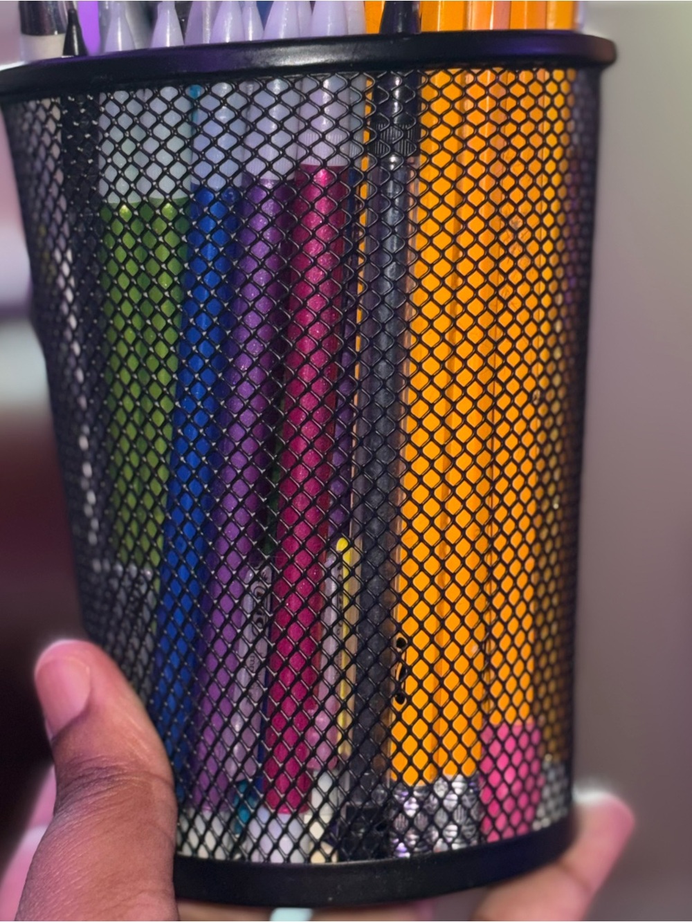Black Metal Mesh Pencil Holder / Desk Organizer - Pencils, Pens are not included